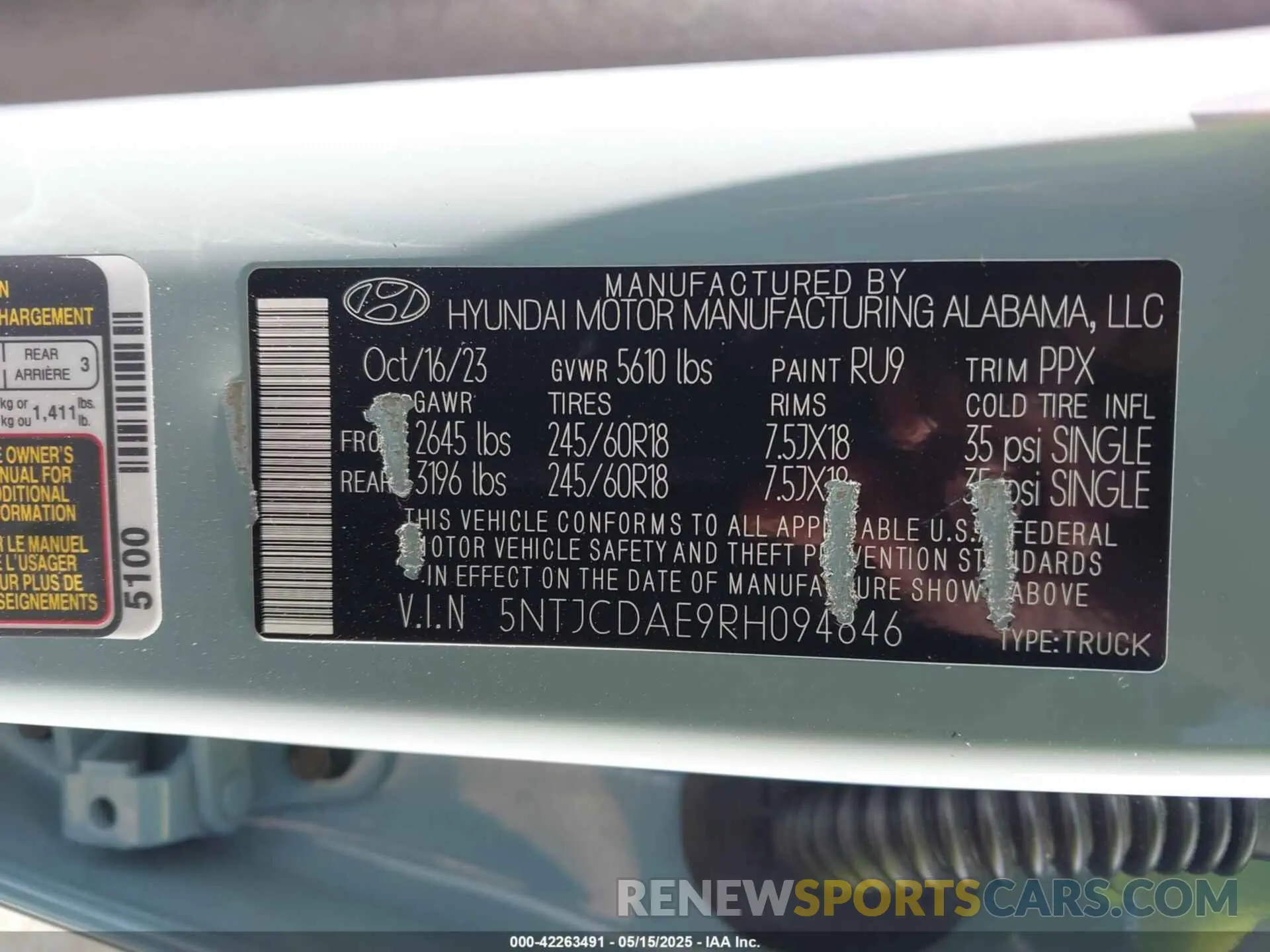 9 fotografías del automóvil dañado 5NTJCDAE9RH094846 HYUNDAI SANTA CRUZ 2024