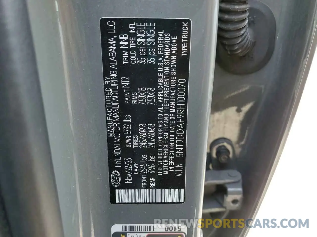 12 fotografías del automóvil dañado 5NTJDDAF9RH100070 HYUNDAI SANTA CRUZ 2024