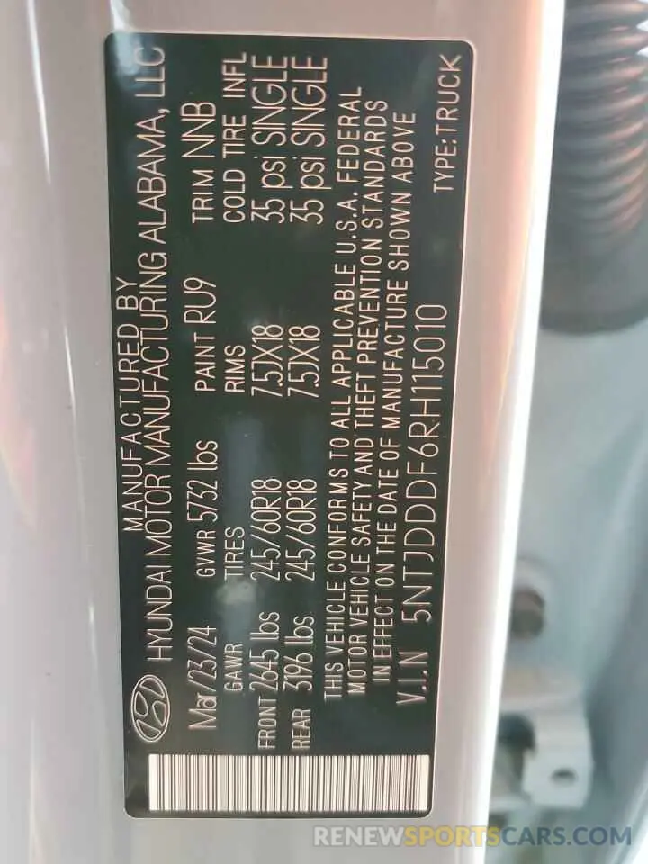 12 fotografías del automóvil dañado 5NTJDDDF6RH115010 HYUNDAI SANTA CRUZ 2024