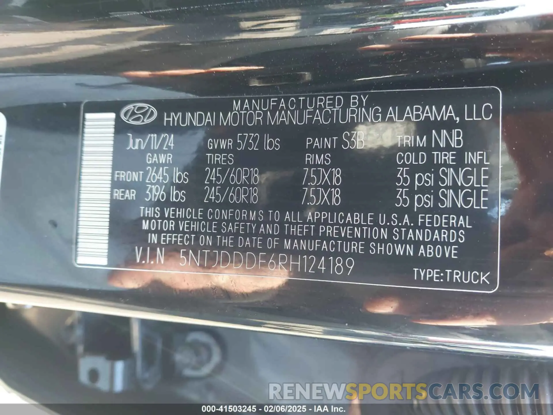 9 fotografías del automóvil dañado 5NTJDDDF6RH124189 HYUNDAI SANTA CRUZ 2024