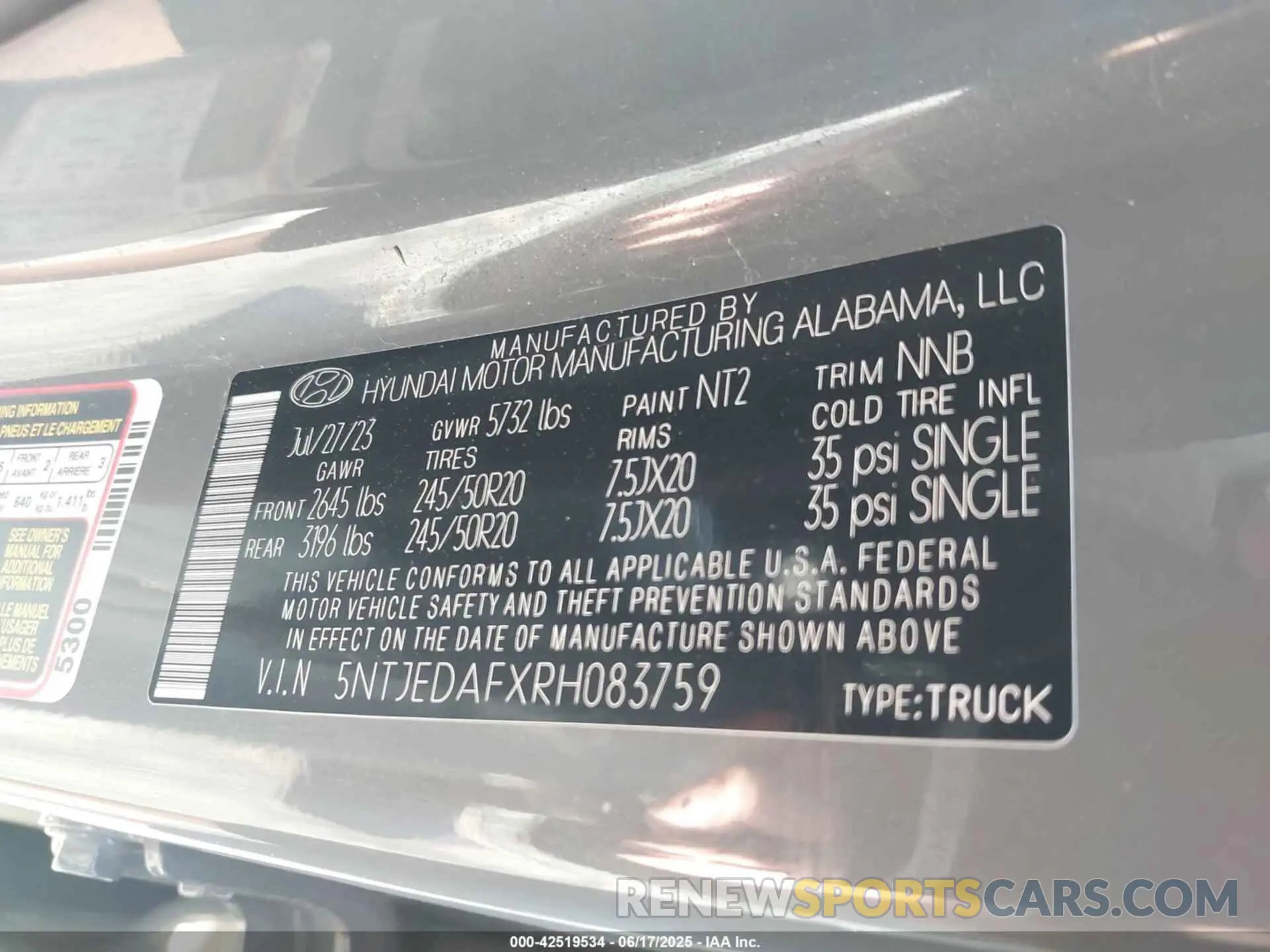 9 fotografías del automóvil dañado 5NTJEDAFXRH083759 HYUNDAI SANTA CRUZ 2024