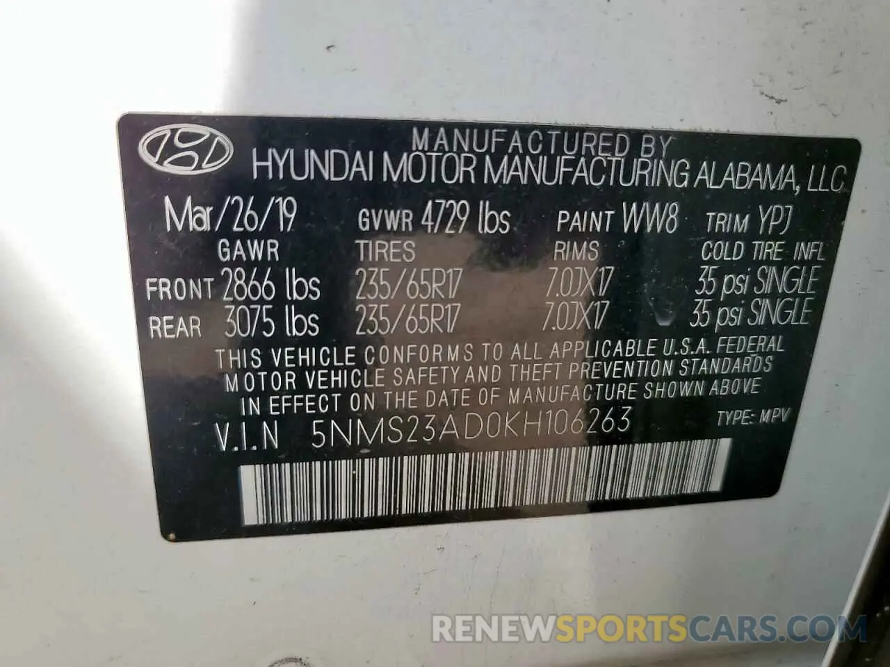 13 fotografías del automóvil dañado 5NMS23AD0KH106263 HYUNDAI SANTA FE 2019