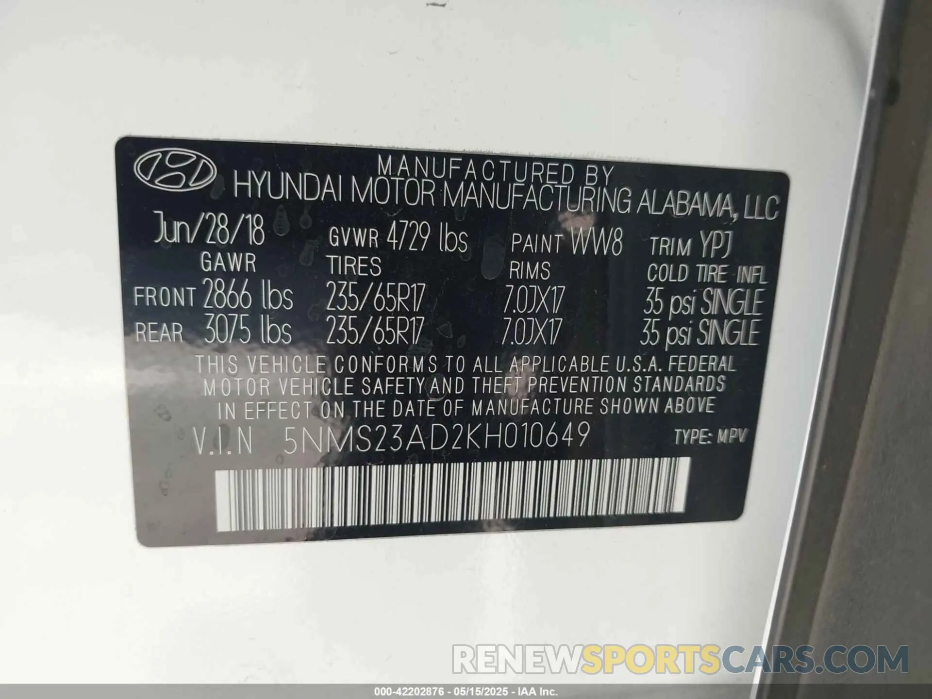 9 fotografías del automóvil dañado 5NMS23AD2KH010649 HYUNDAI SANTA FE 2019