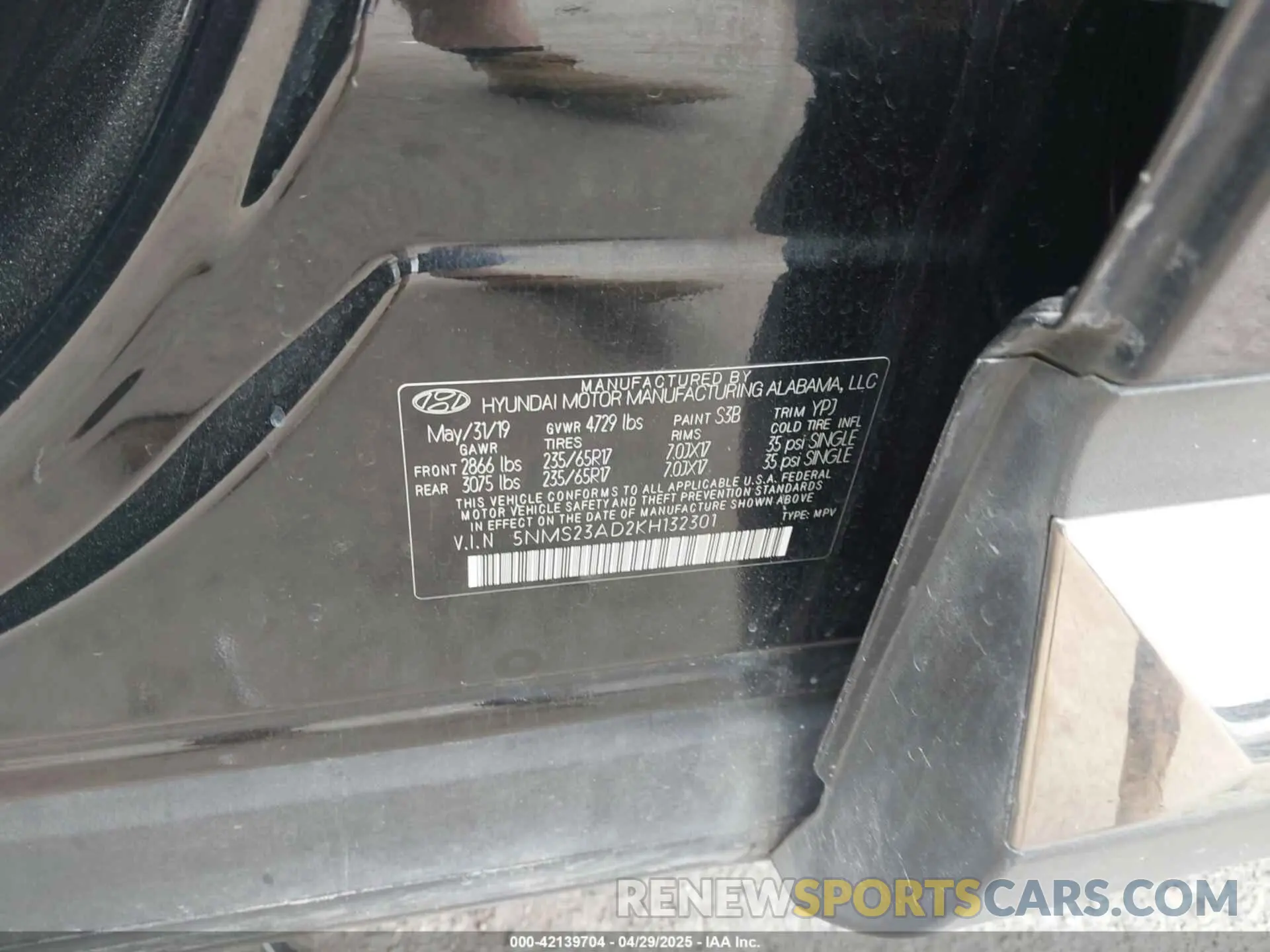 9 fotografías del automóvil dañado 5NMS23AD2KH132301 HYUNDAI SANTA FE 2019