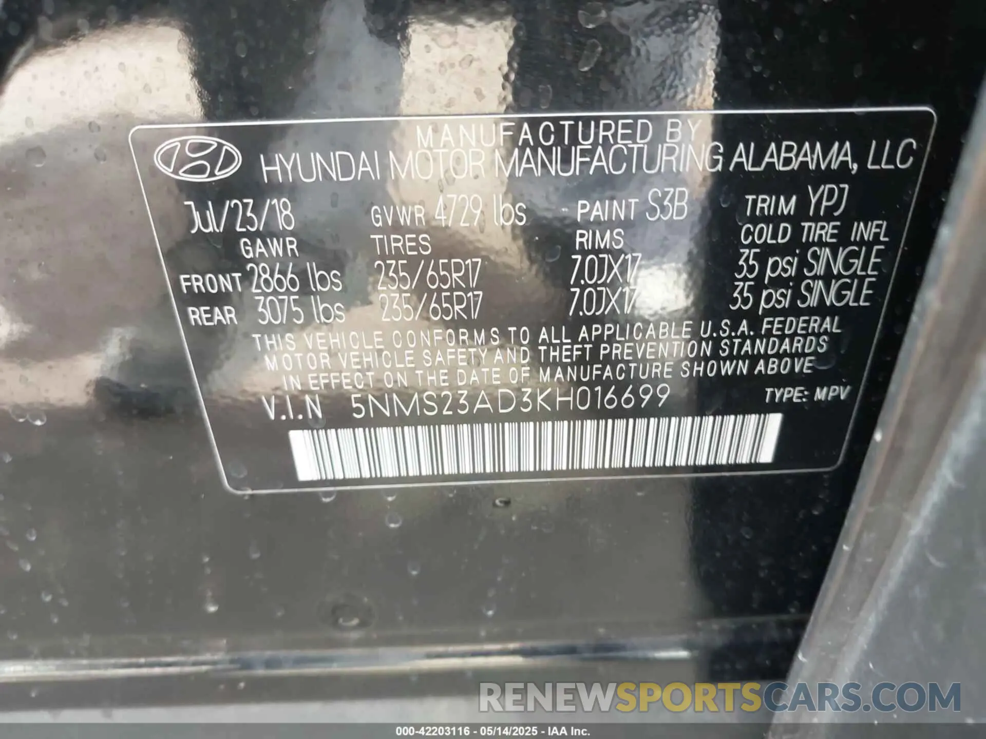9 fotografías del automóvil dañado 5NMS23AD3KH016699 HYUNDAI SANTA FE 2019