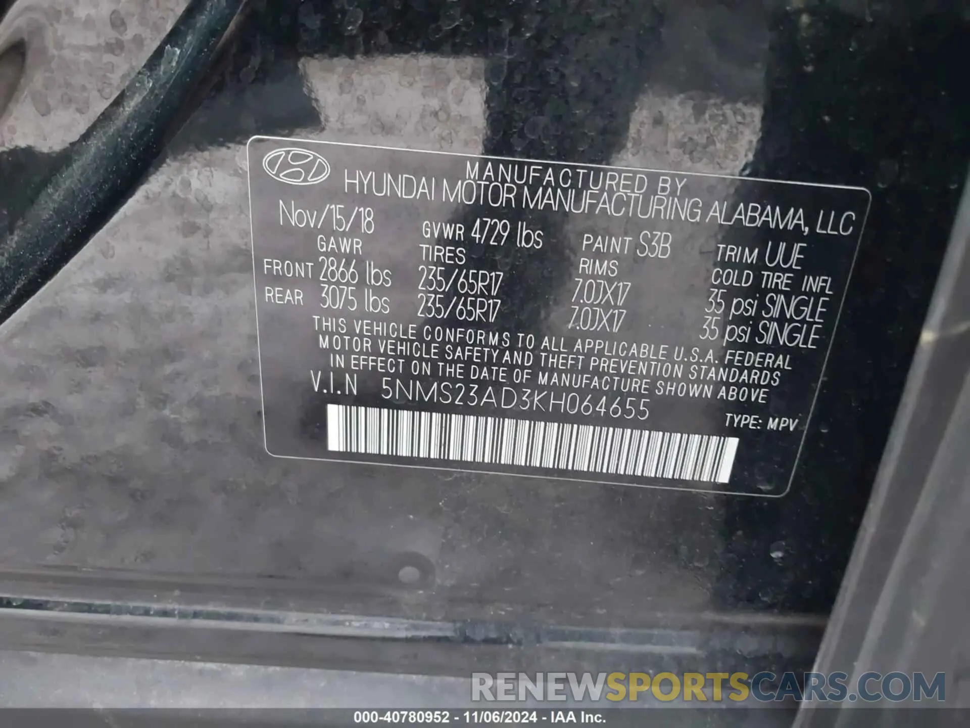 9 fotografías del automóvil dañado 5NMS23AD3KH064655 HYUNDAI SANTA FE 2019