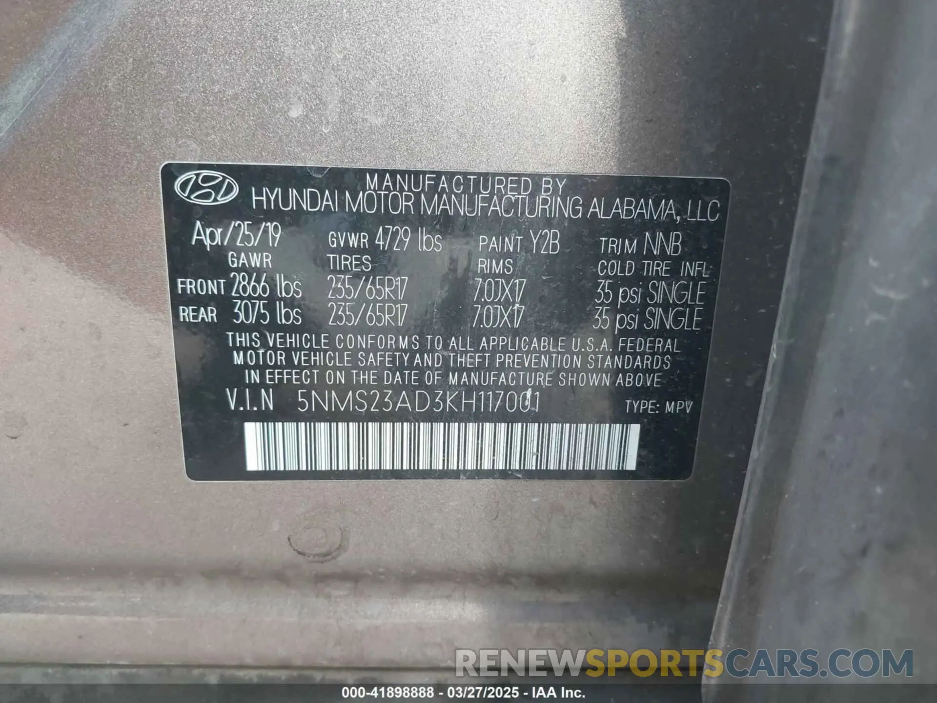 9 fotografías del automóvil dañado 5NMS23AD3KH117001 HYUNDAI SANTA FE 2019