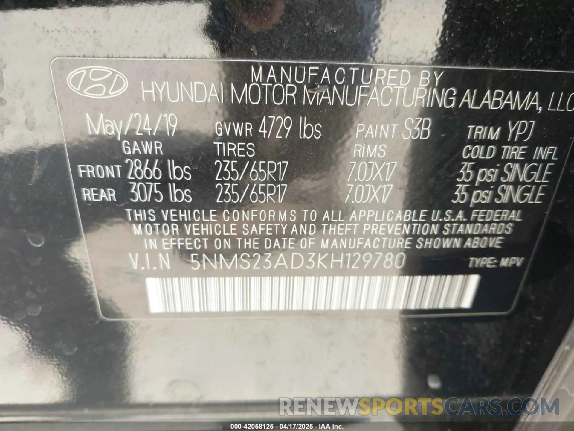 9 fotografías del automóvil dañado 5NMS23AD3KH129780 HYUNDAI SANTA FE 2019