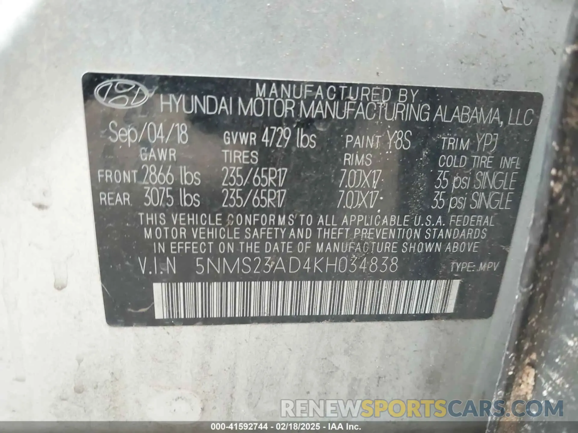 9 fotografías del automóvil dañado 5NMS23AD4KH034838 HYUNDAI SANTA FE 2019