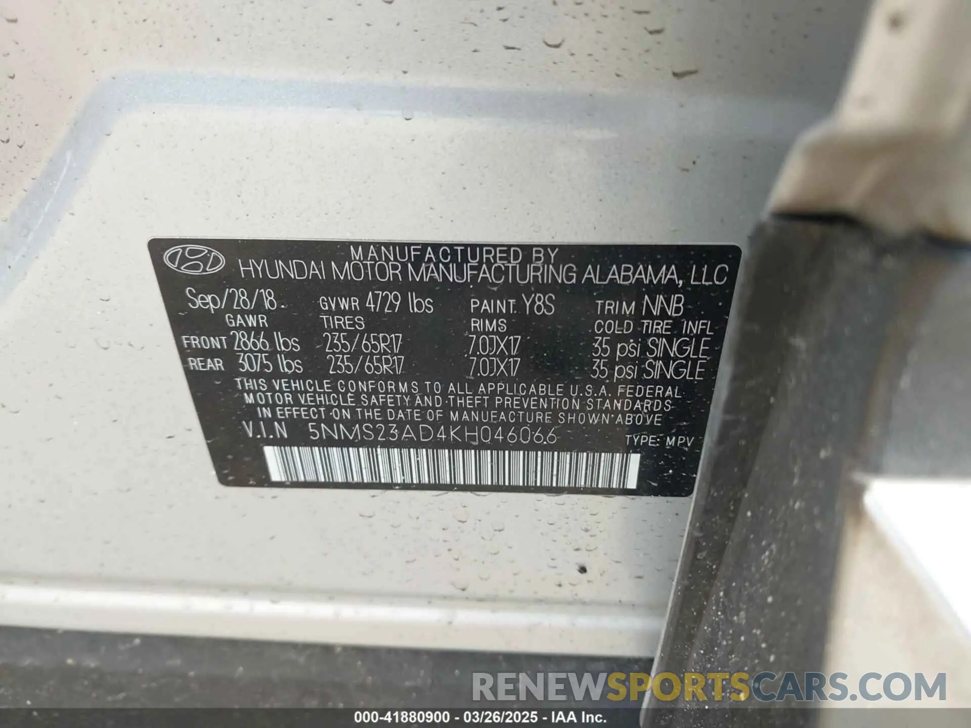 9 fotografías del automóvil dañado 5NMS23AD4KH046066 HYUNDAI SANTA FE 2019