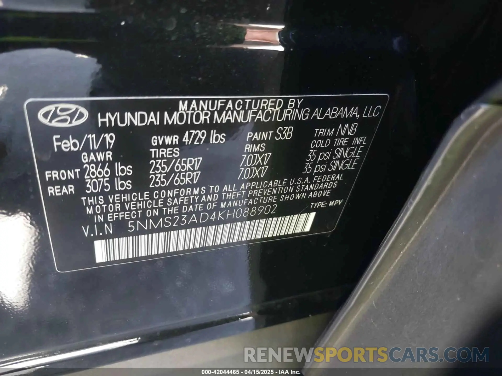 9 fotografías del automóvil dañado 5NMS23AD4KH088902 HYUNDAI SANTA FE 2019