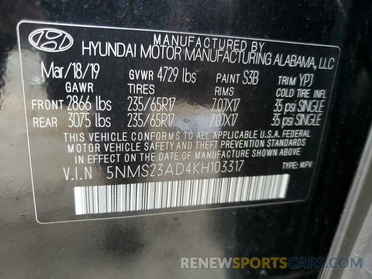 13 fotografías del automóvil dañado 5NMS23AD4KH103317 HYUNDAI SANTA FE 2019