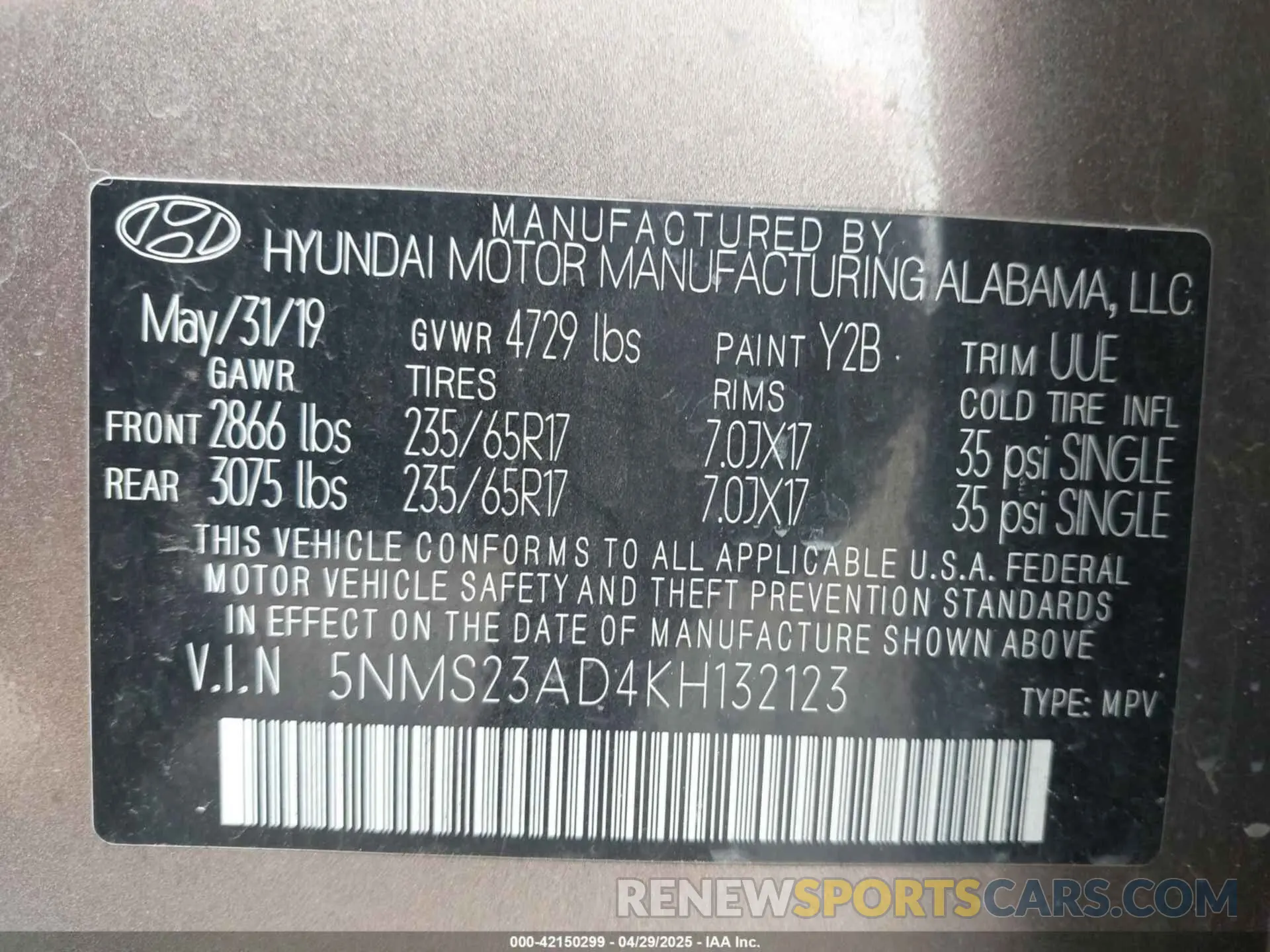 9 fotografías del automóvil dañado 5NMS23AD4KH132123 HYUNDAI SANTA FE 2019