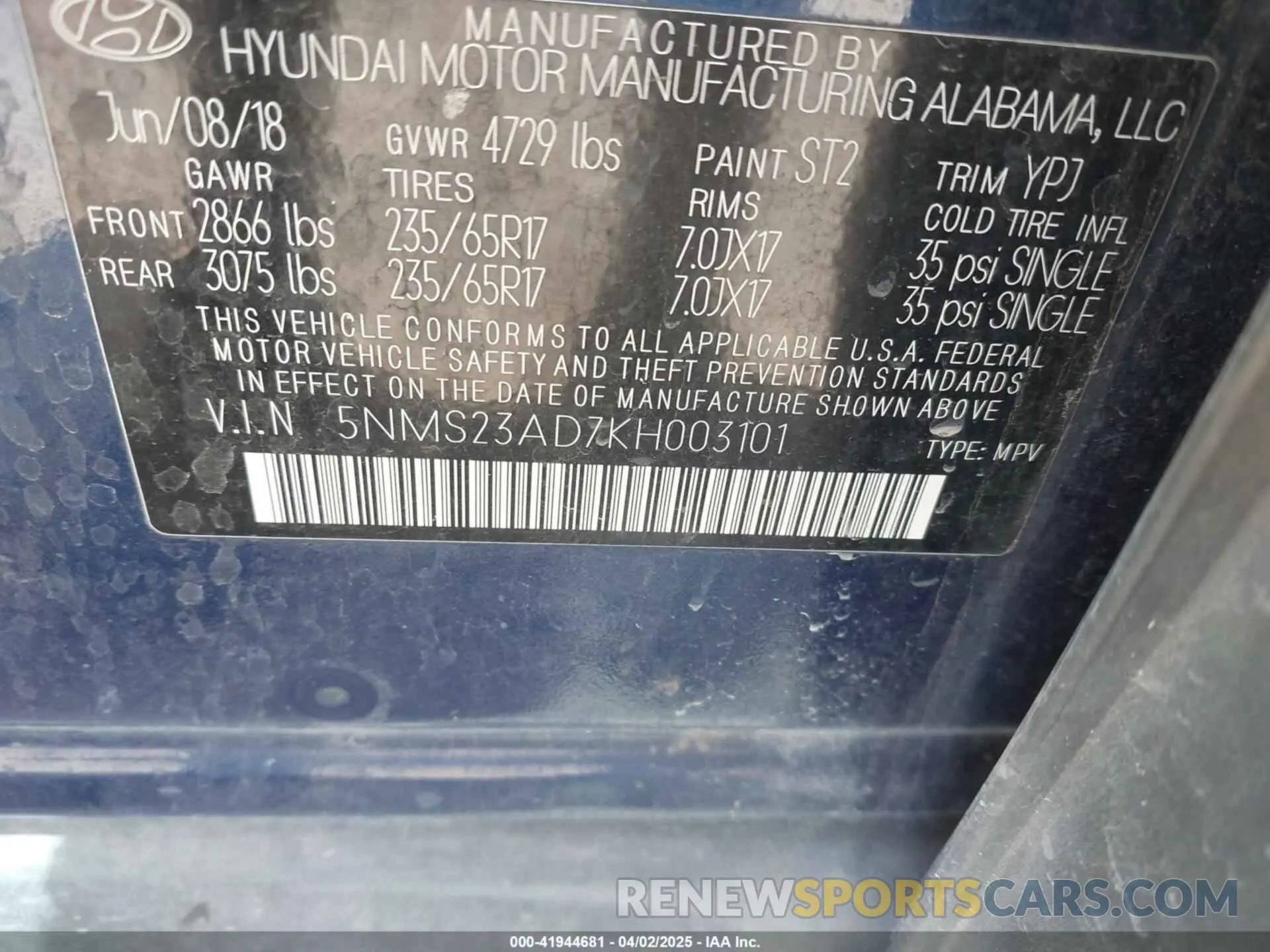 9 fotografías del automóvil dañado 5NMS23AD7KH003101 HYUNDAI SANTA FE 2019