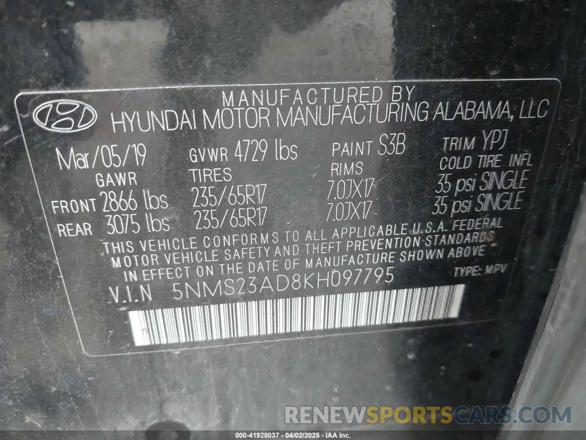 9 fotografías del automóvil dañado 5NMS23AD8KH097795 HYUNDAI SANTA FE 2019