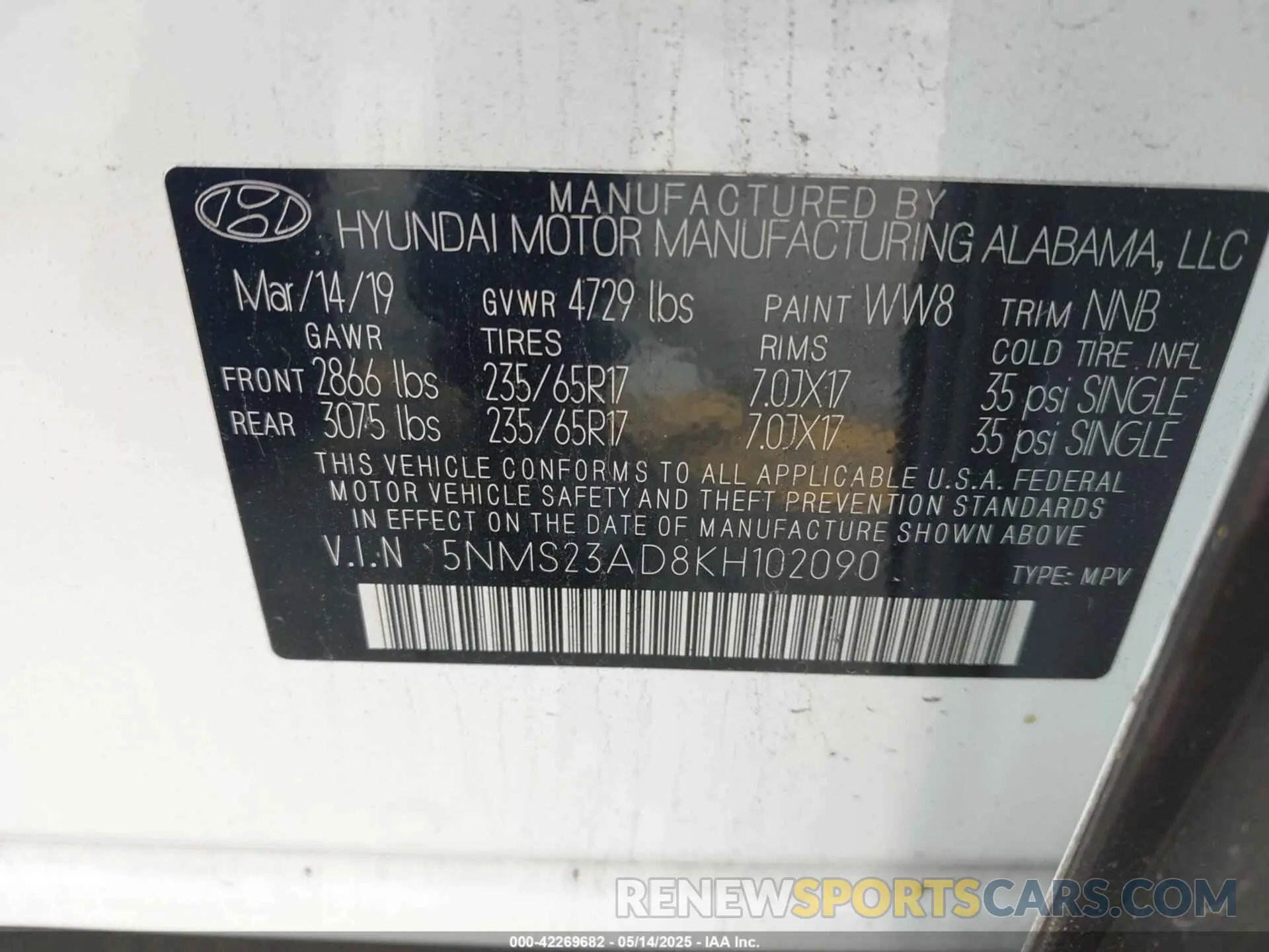 9 fotografías del automóvil dañado 5NMS23AD8KH102090 HYUNDAI SANTA FE 2019