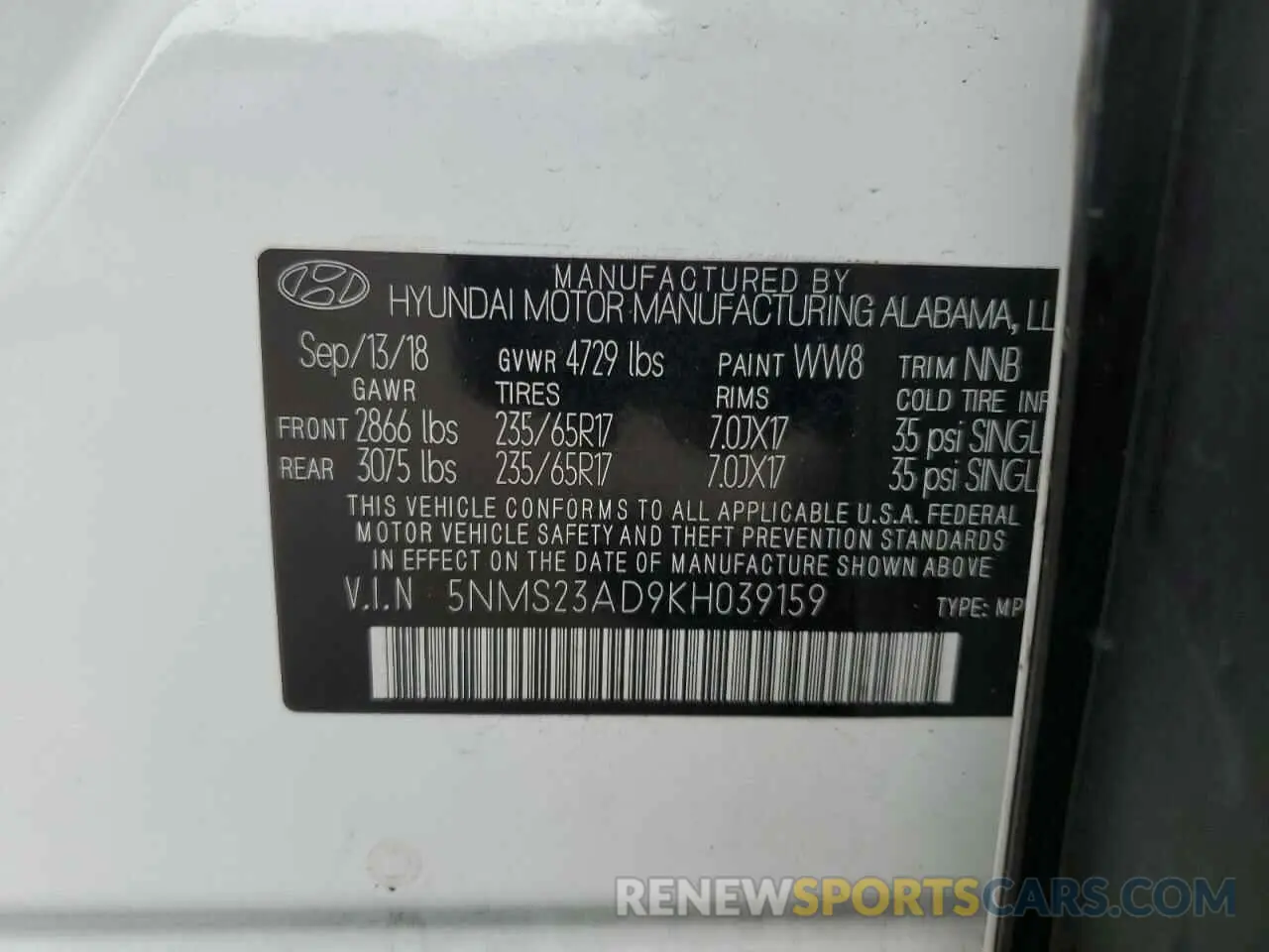 15 fotografías del automóvil dañado 5NMS23AD9KH039159 HYUNDAI SANTA FE 2019