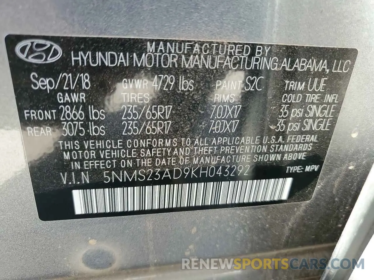 13 fotografías del automóvil dañado 5NMS23AD9KH043292 HYUNDAI SANTA FE 2019