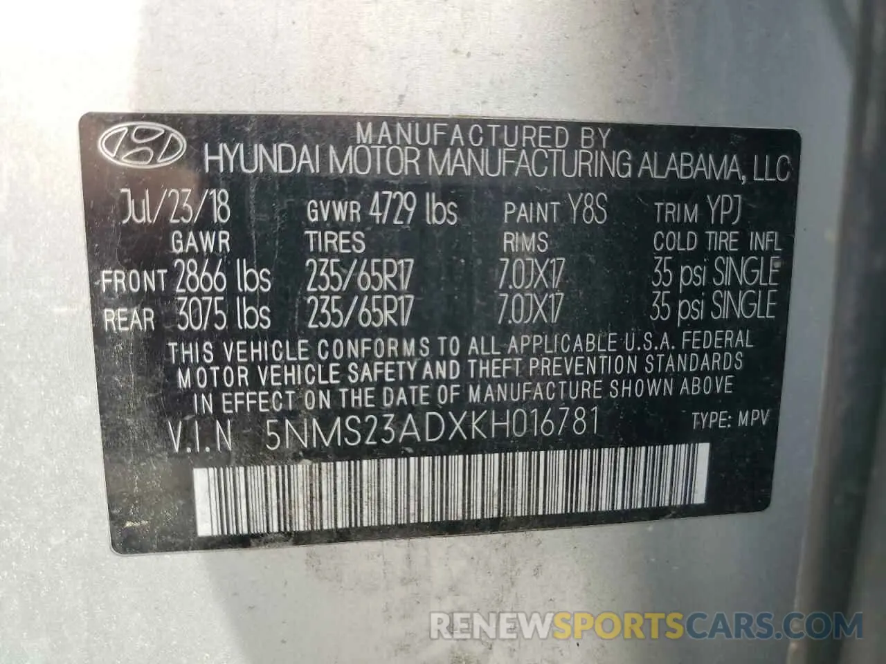 14 fotografías del automóvil dañado 5NMS23ADXKH016781 HYUNDAI SANTA FE 2019