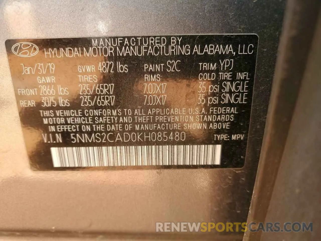 14 fotografías del automóvil dañado 5NMS2CAD0KH085480 HYUNDAI SANTA FE 2019