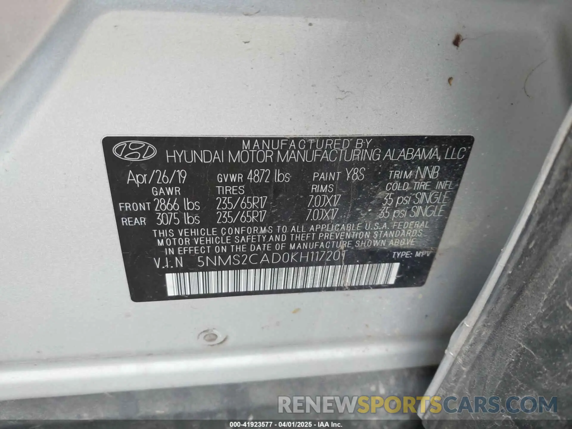9 fotografías del automóvil dañado 5NMS2CAD0KH117201 HYUNDAI SANTA FE 2019