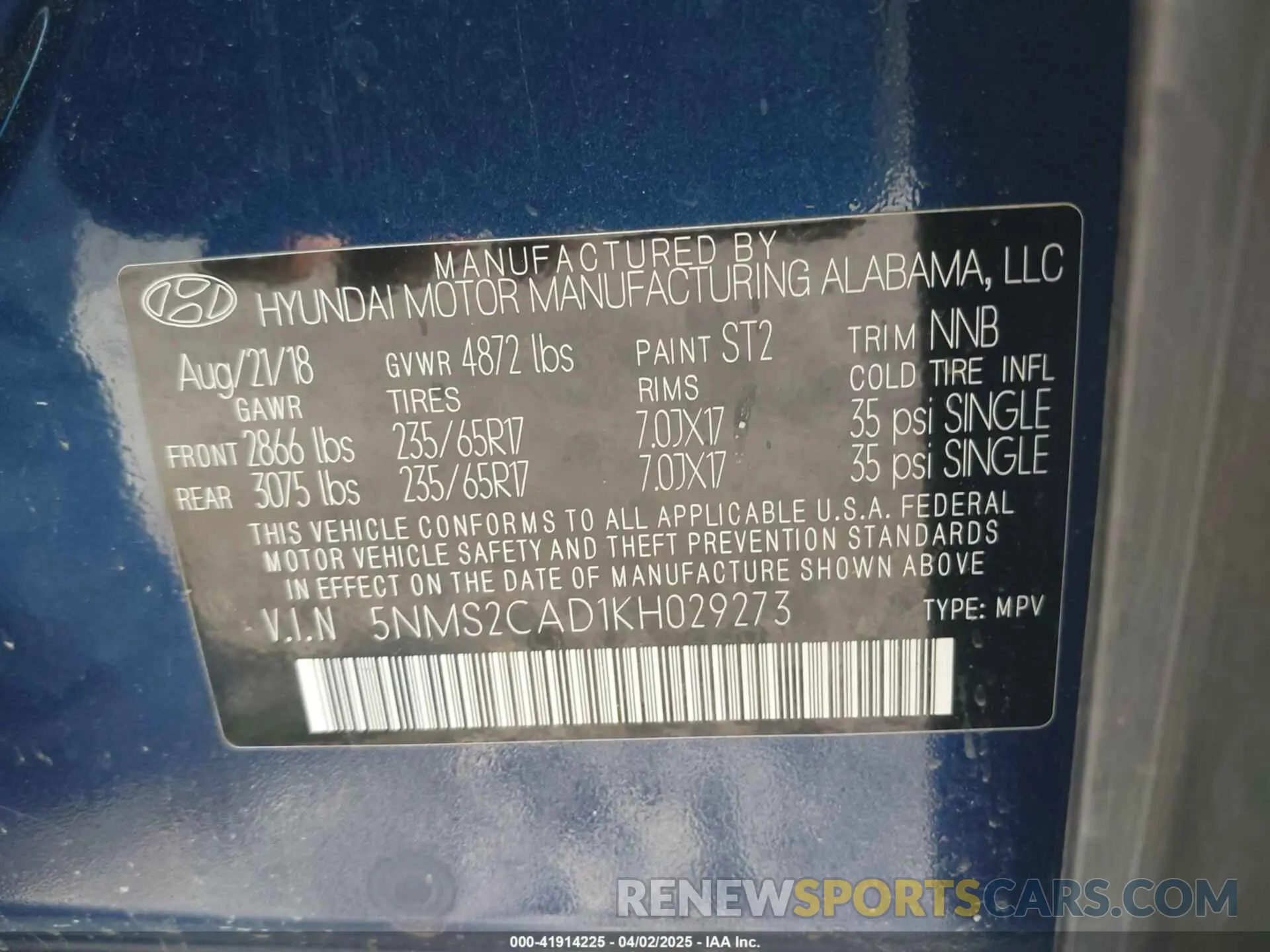 9 fotografías del automóvil dañado 5NMS2CAD1KH029273 HYUNDAI SANTA FE 2019