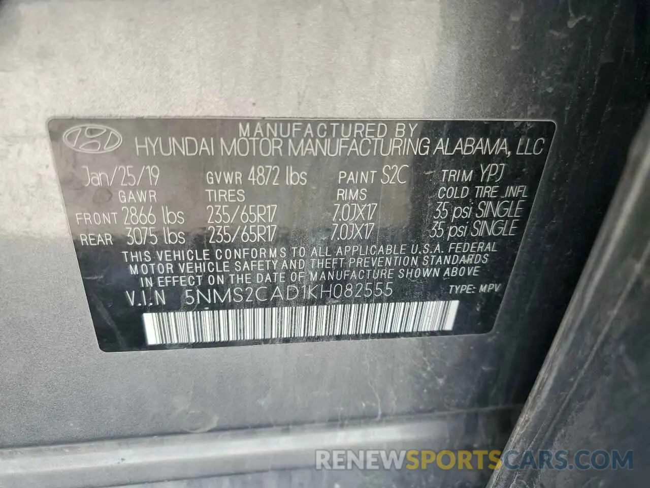 13 fotografías del automóvil dañado 5NMS2CAD1KH082555 HYUNDAI SANTA FE 2019