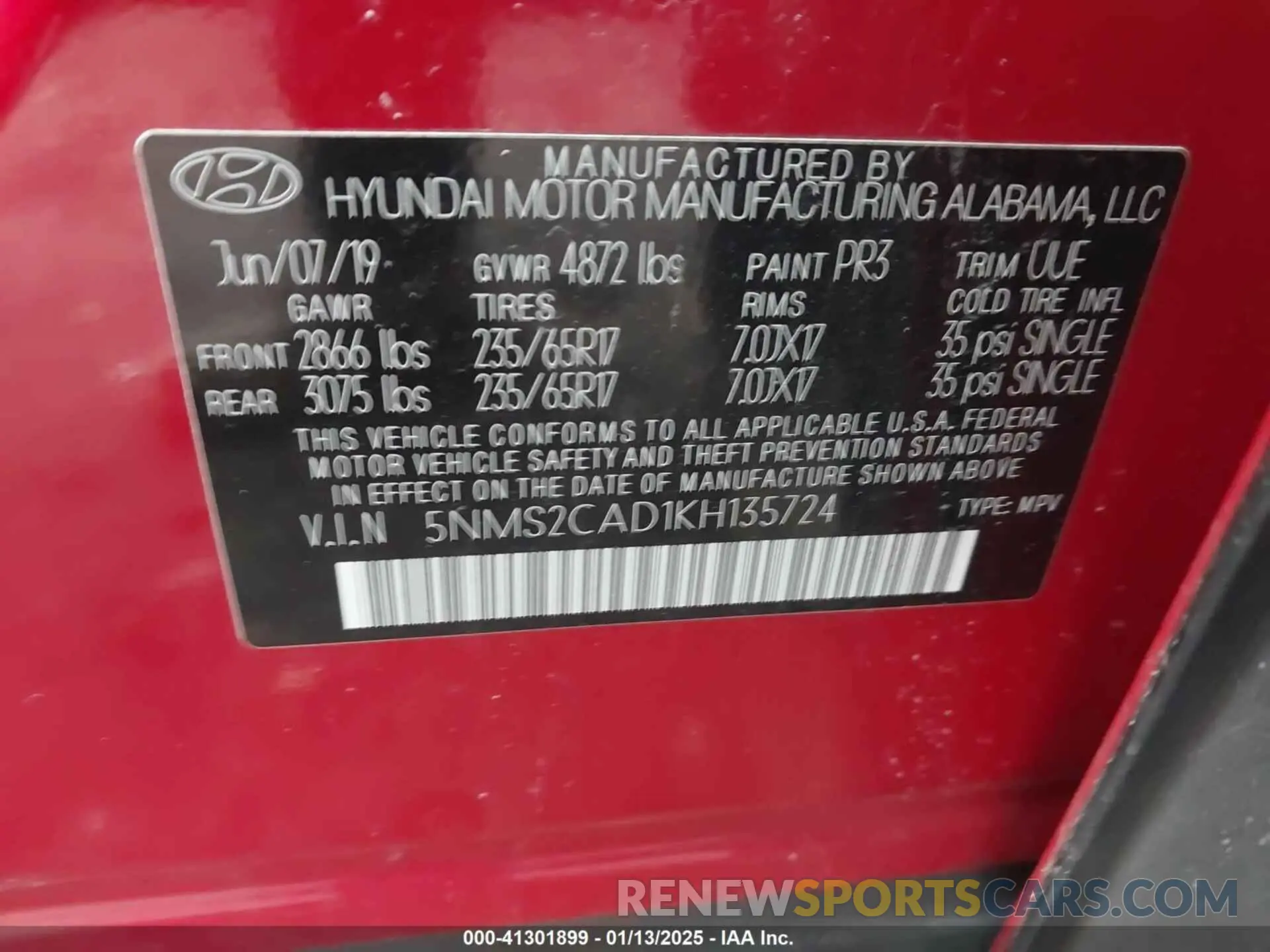 9 fotografías del automóvil dañado 5NMS2CAD1KH135724 HYUNDAI SANTA FE 2019