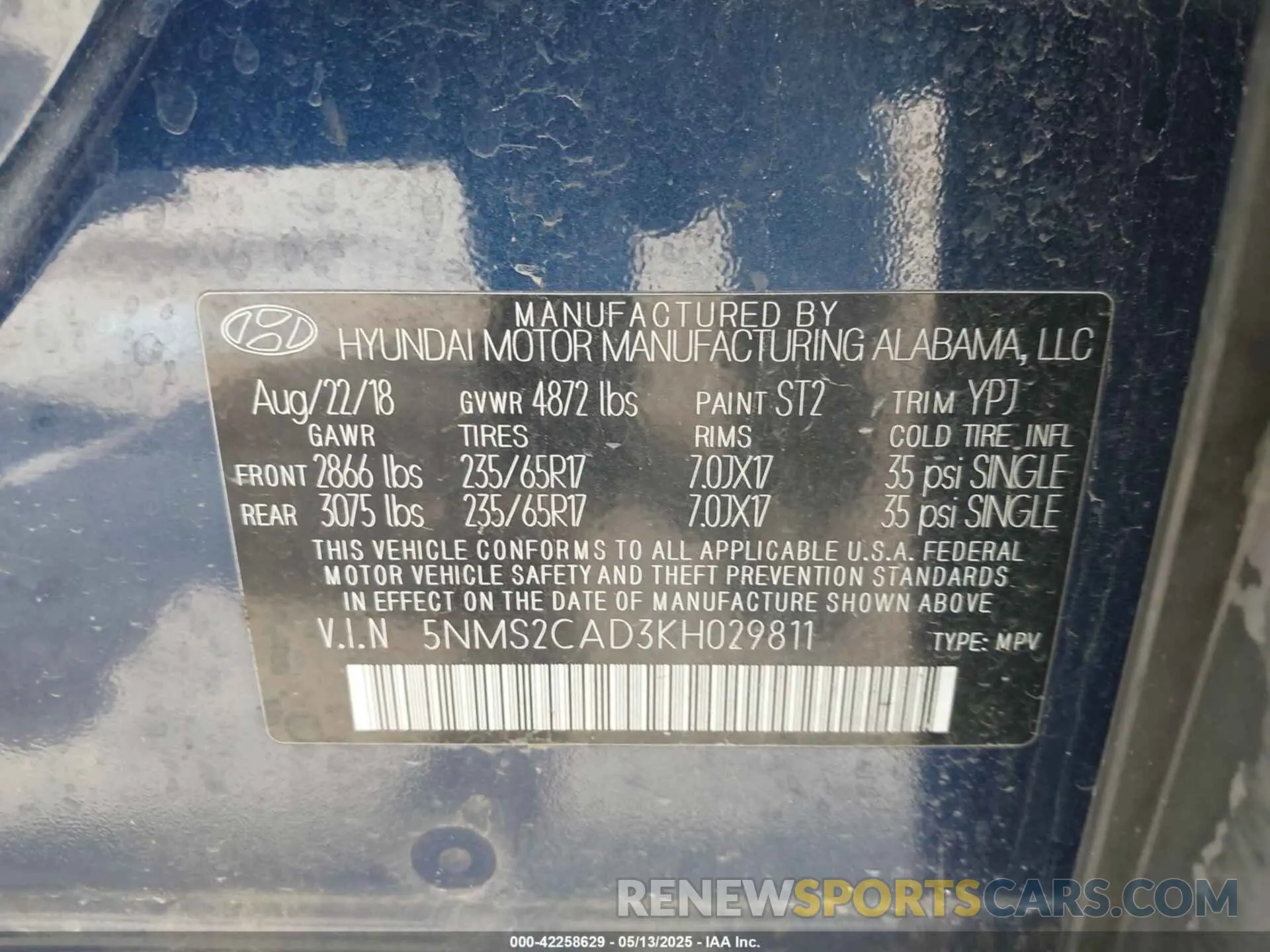9 fotografías del automóvil dañado 5NMS2CAD3KH029811 HYUNDAI SANTA FE 2019