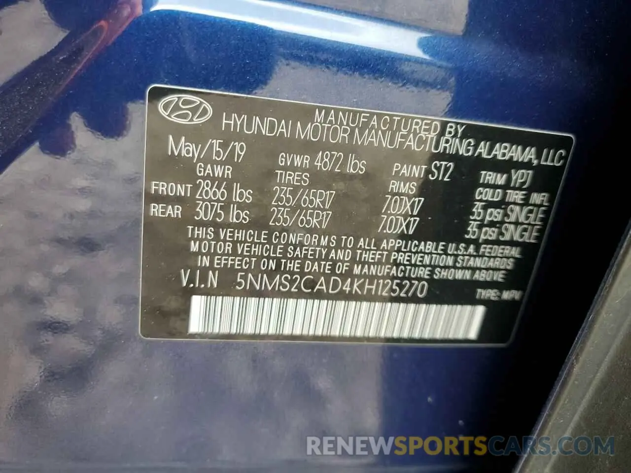13 fotografías del automóvil dañado 5NMS2CAD4KH125270 HYUNDAI SANTA FE 2019