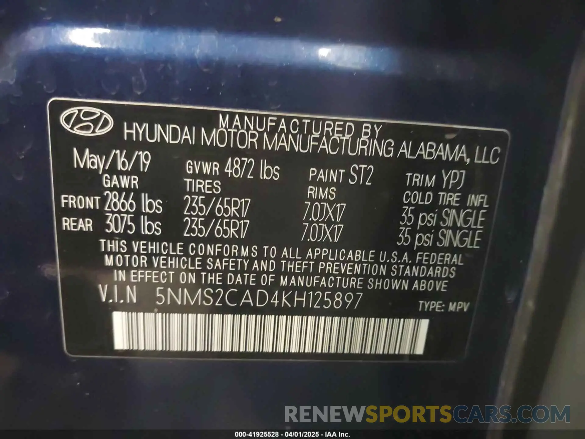9 fotografías del automóvil dañado 5NMS2CAD4KH125897 HYUNDAI SANTA FE 2019