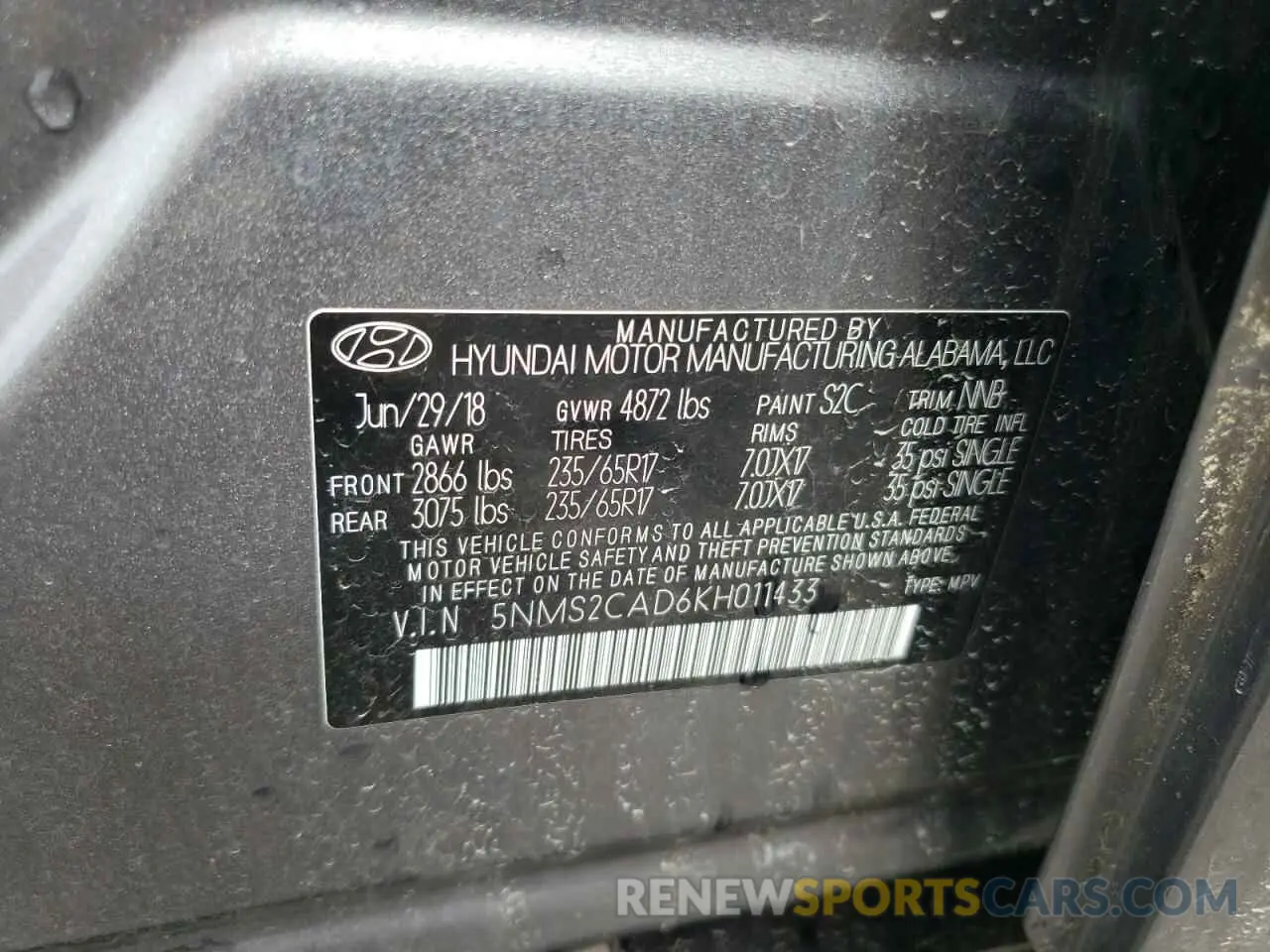 13 fotografías del automóvil dañado 5NMS2CAD6KH011433 HYUNDAI SANTA FE 2019