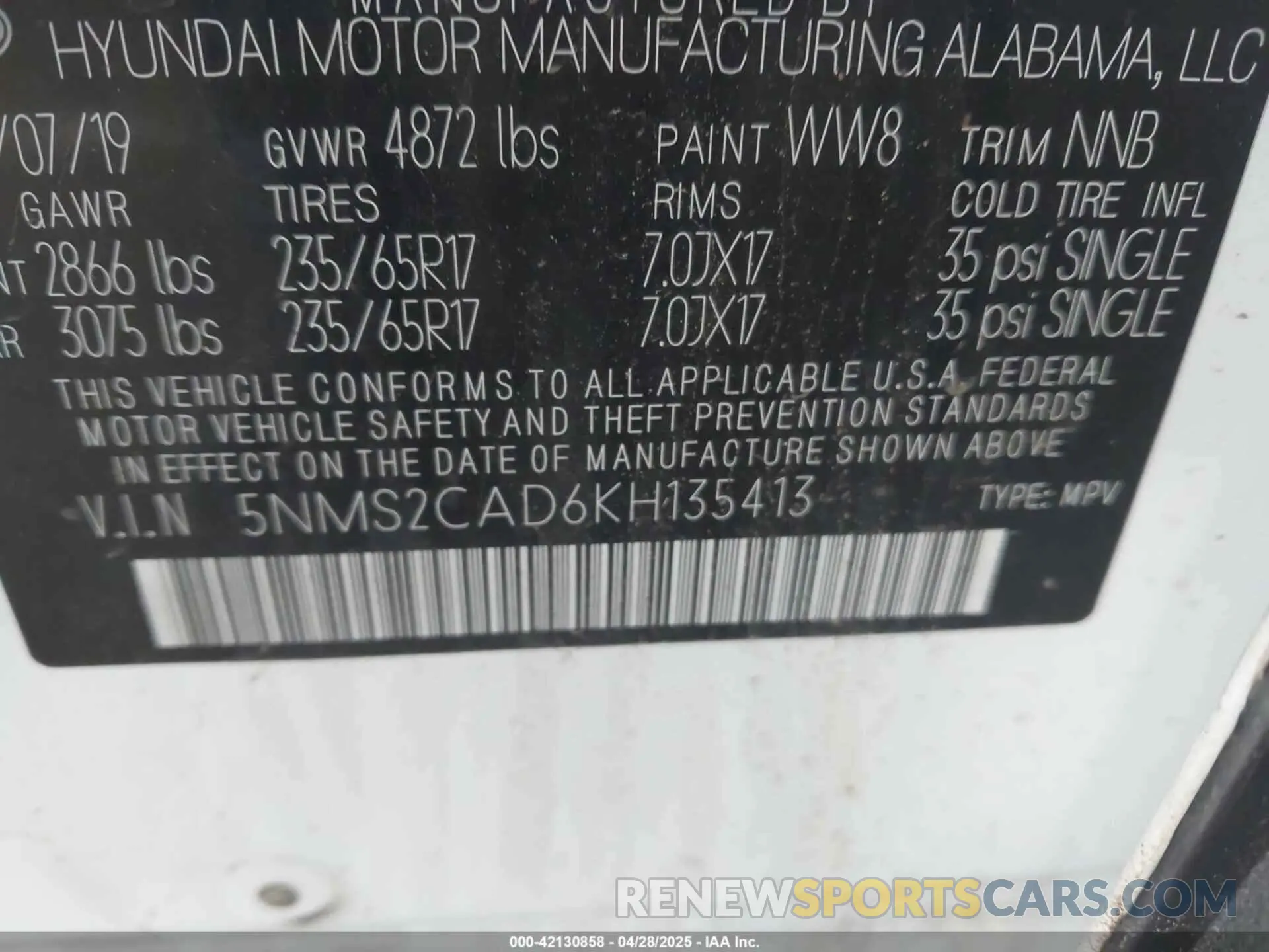 9 fotografías del automóvil dañado 5NMS2CAD6KH135413 HYUNDAI SANTA FE 2019