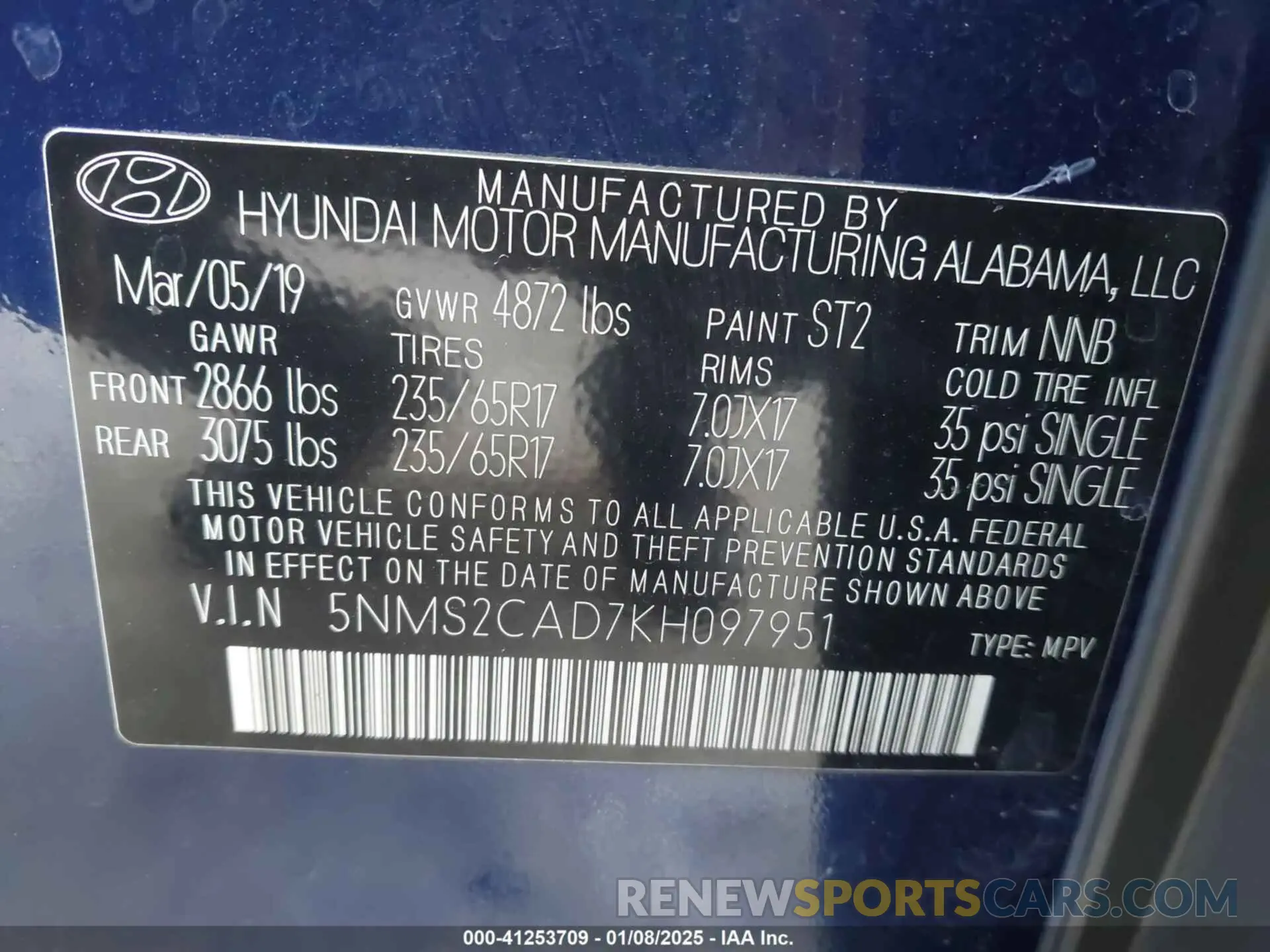 9 fotografías del automóvil dañado 5NMS2CAD7KH097951 HYUNDAI SANTA FE 2019