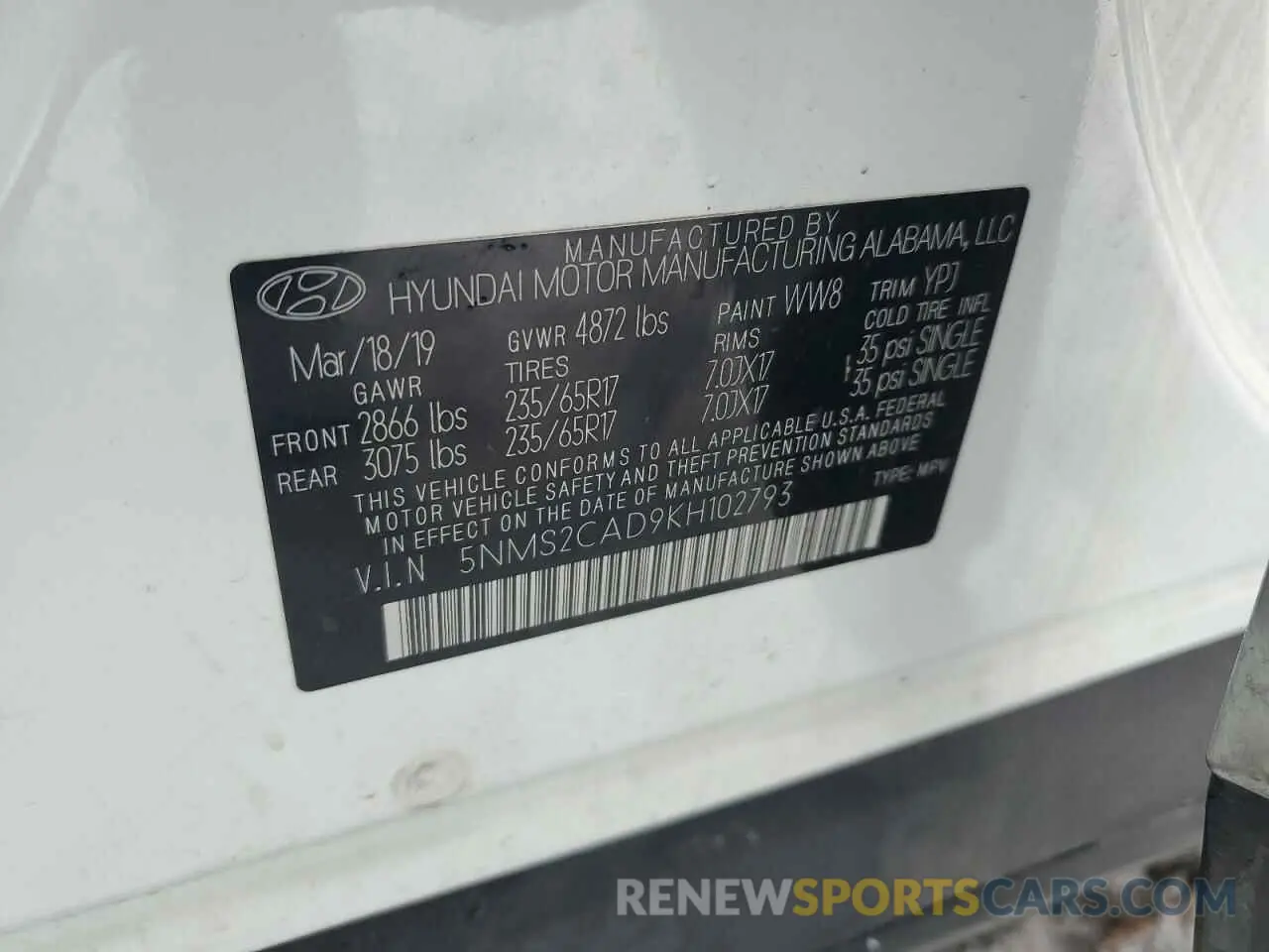 14 fotografías del automóvil dañado 5NMS2CAD9KH102793 HYUNDAI SANTA FE 2019