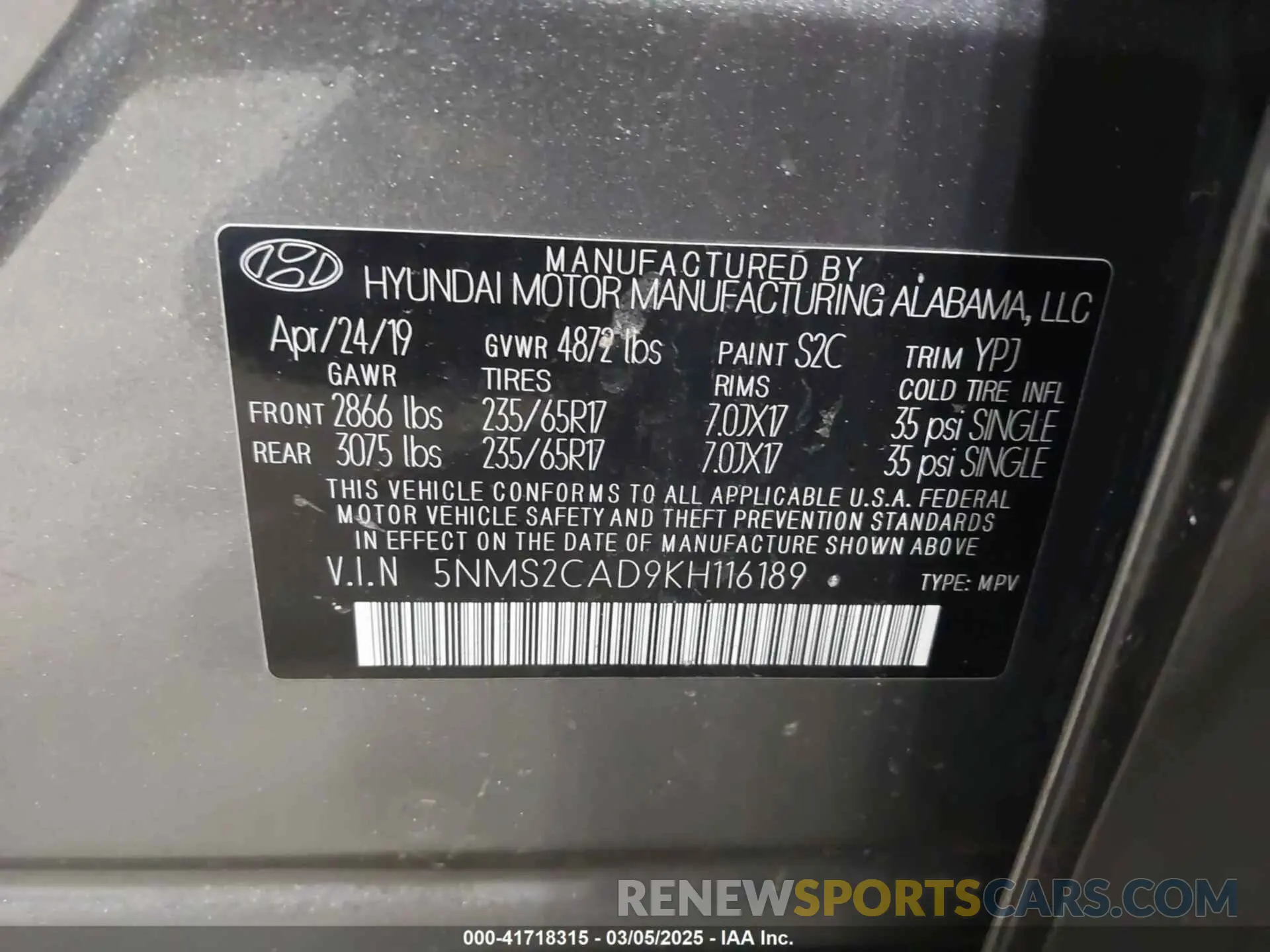9 fotografías del automóvil dañado 5NMS2CAD9KH116189 HYUNDAI SANTA FE 2019