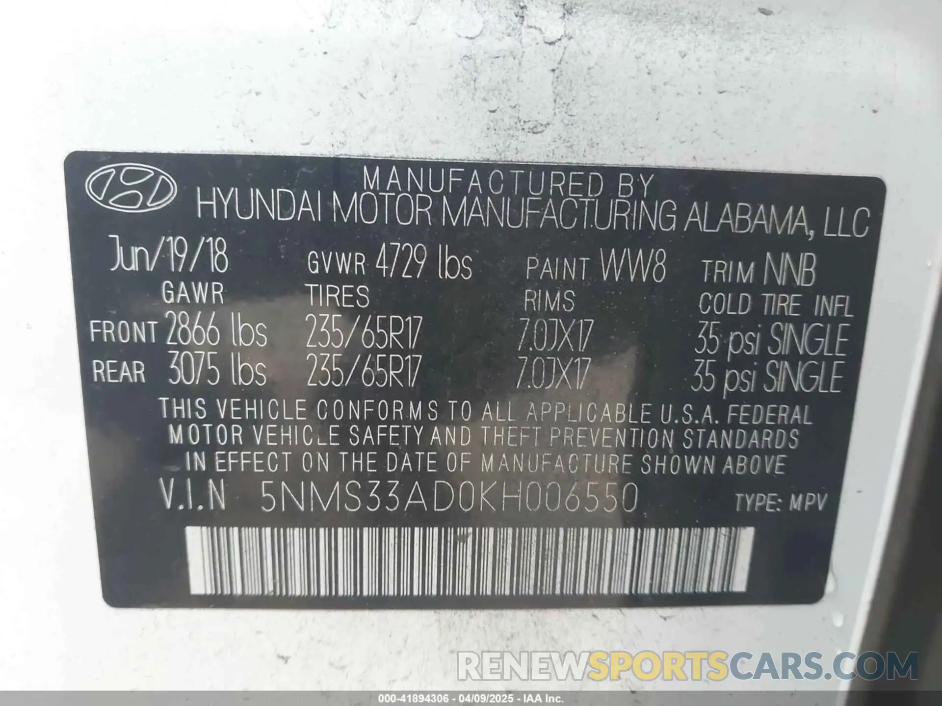9 fotografías del automóvil dañado 5NMS33AD0KH006550 HYUNDAI SANTA FE 2019