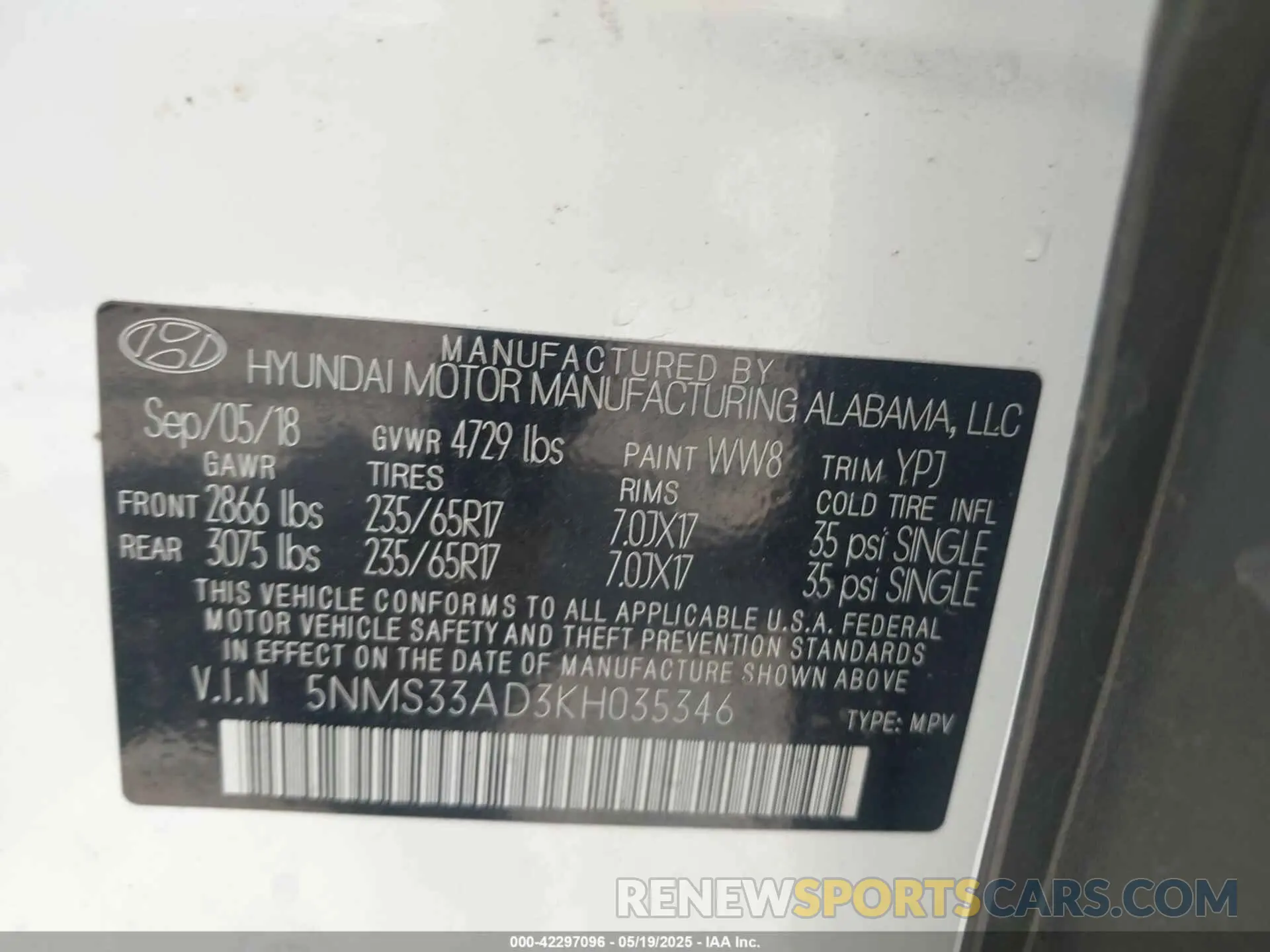 9 fotografías del automóvil dañado 5NMS33AD3KH035346 HYUNDAI SANTA FE 2019