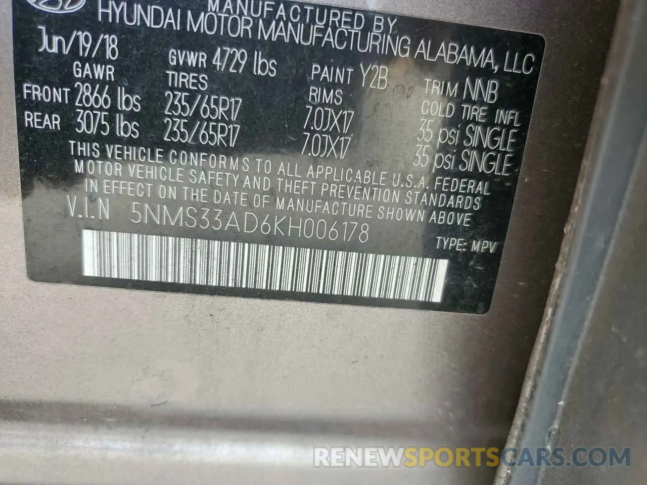 12 fotografías del automóvil dañado 5NMS33AD6KH006178 HYUNDAI SANTA FE 2019