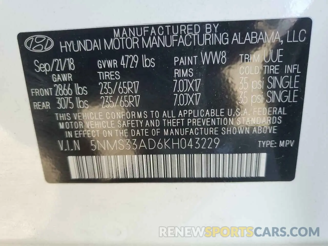13 fotografías del automóvil dañado 5NMS33AD6KH043229 HYUNDAI SANTA FE 2019