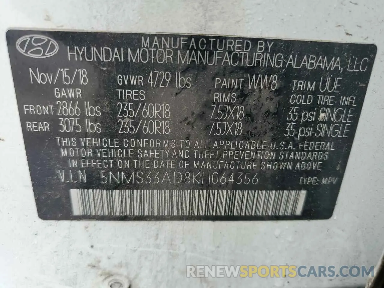 13 fotografías del automóvil dañado 5NMS33AD8KH064356 HYUNDAI SANTA FE 2019