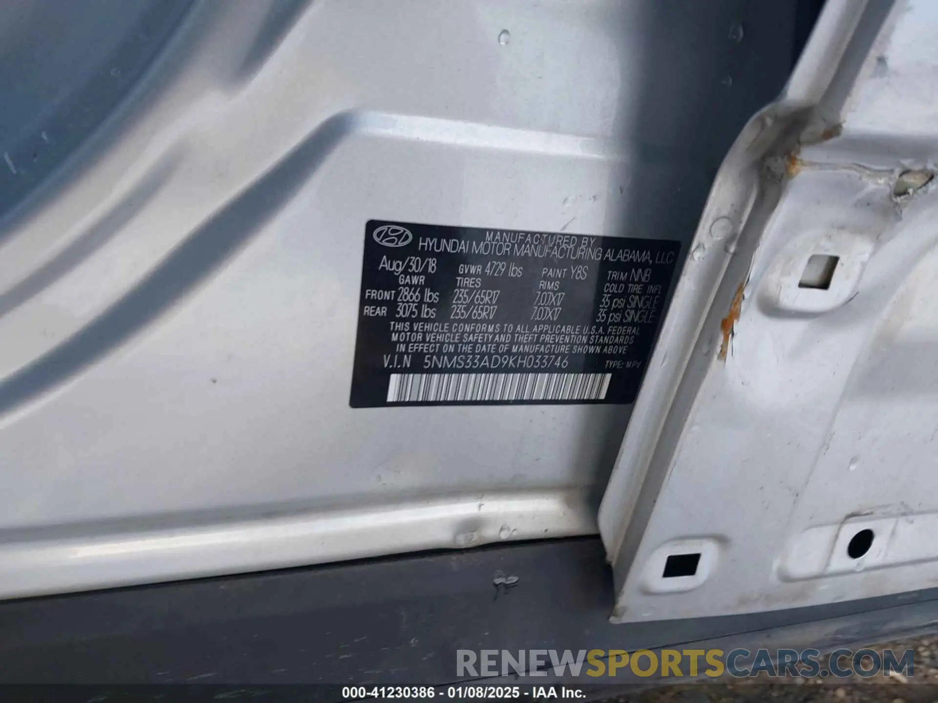 9 fotografías del automóvil dañado 5NMS33AD9KH033746 HYUNDAI SANTA FE 2019