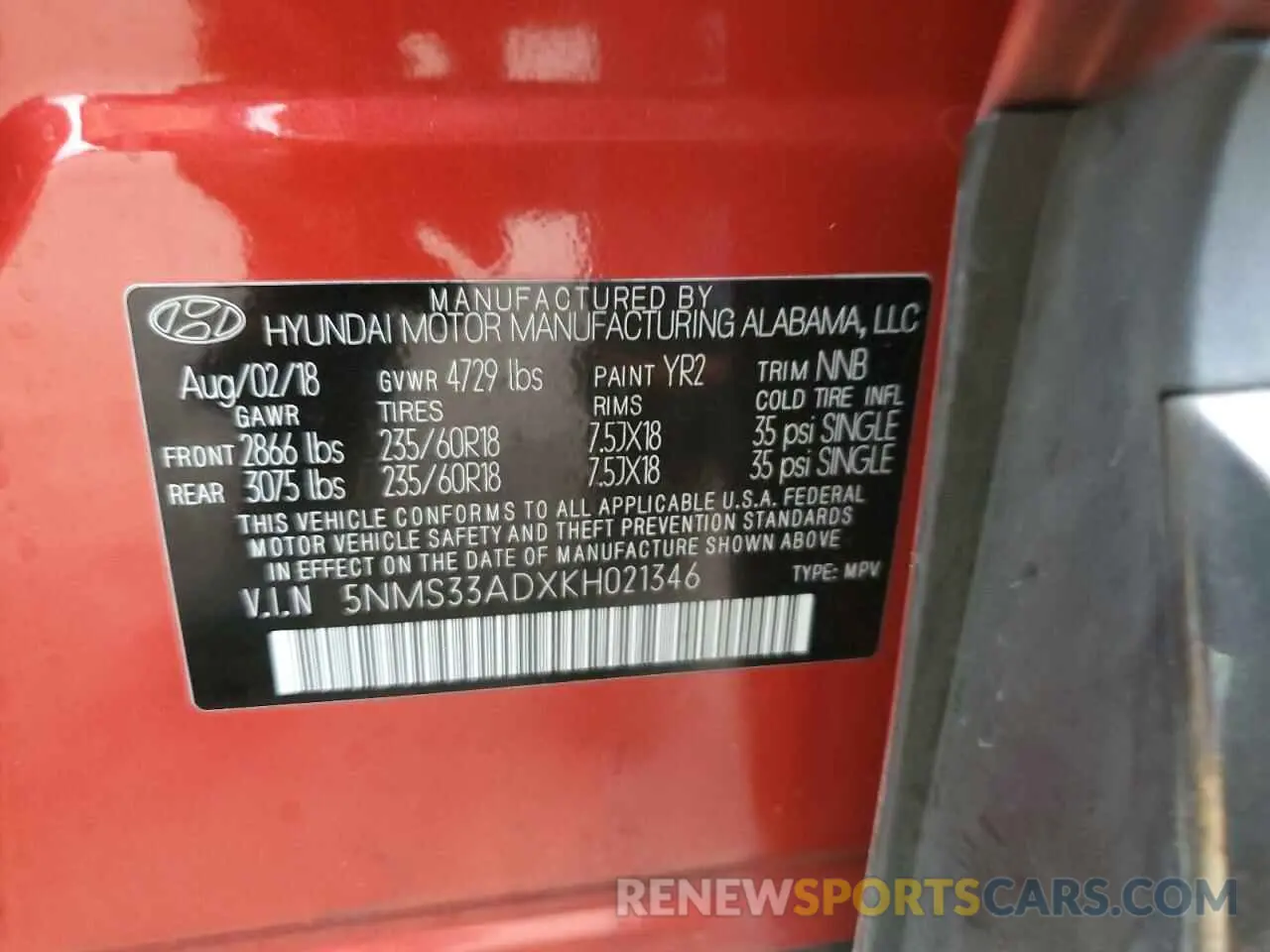 13 fotografías del automóvil dañado 5NMS33ADXKH021346 HYUNDAI SANTA FE 2019