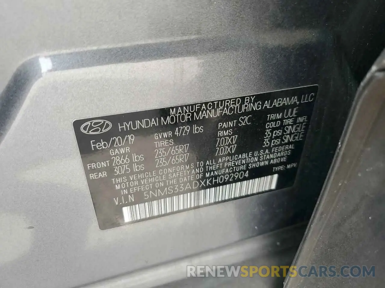 13 fotografías del automóvil dañado 5NMS33ADXKH092904 HYUNDAI SANTA FE 2019