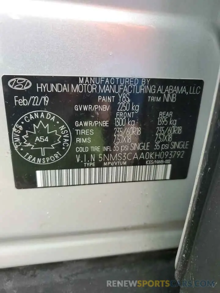 14 fotografías del automóvil dañado 5NMS3CAA0KH093792 HYUNDAI SANTA FE 2019