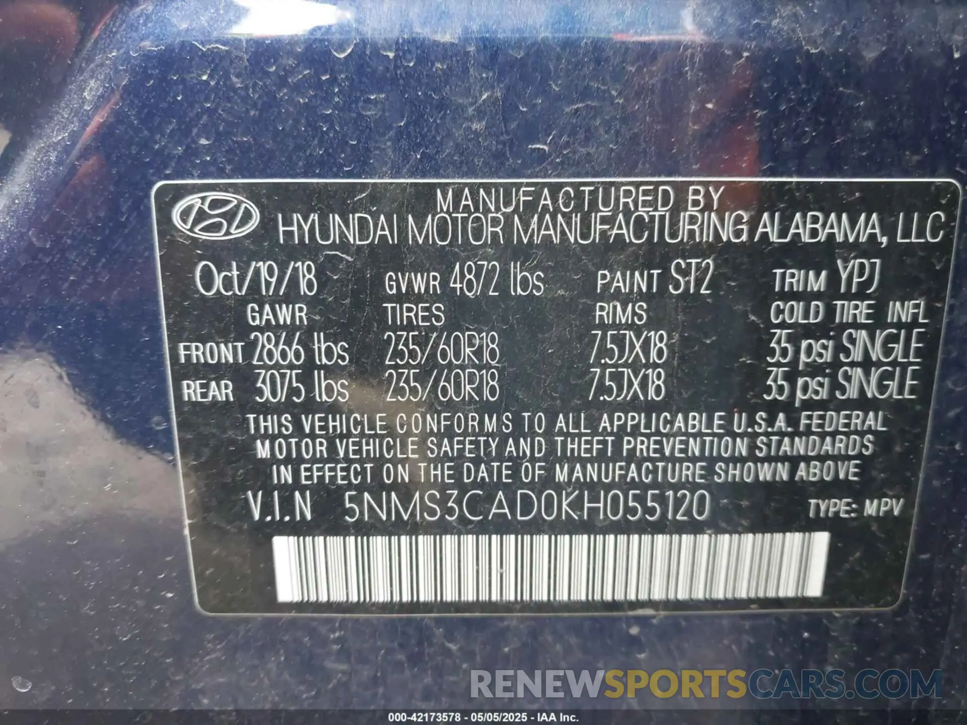 9 fotografías del automóvil dañado 5NMS3CAD0KH055120 HYUNDAI SANTA FE 2019