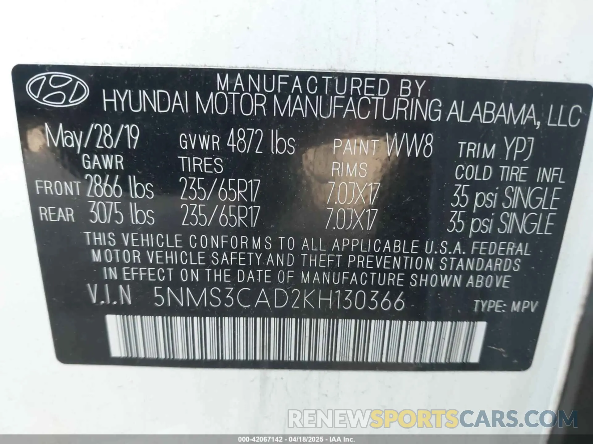 9 fotografías del automóvil dañado 5NMS3CAD2KH130366 HYUNDAI SANTA FE 2019
