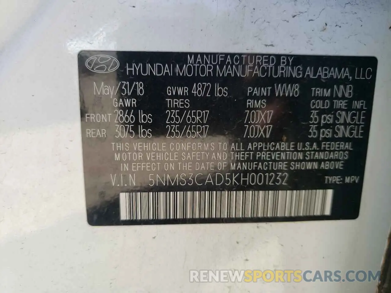 13 fotografías del automóvil dañado 5NMS3CAD5KH001232 HYUNDAI SANTA FE 2019