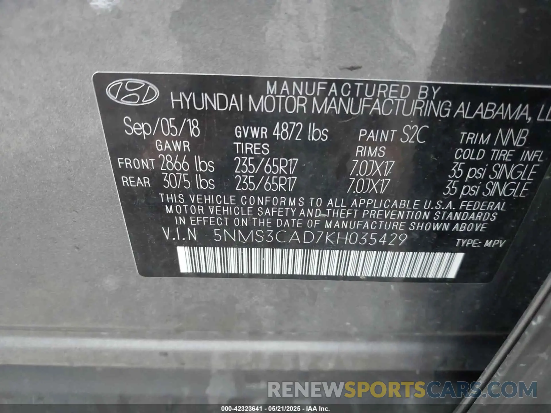 9 fotografías del automóvil dañado 5NMS3CAD7KH035429 HYUNDAI SANTA FE 2019