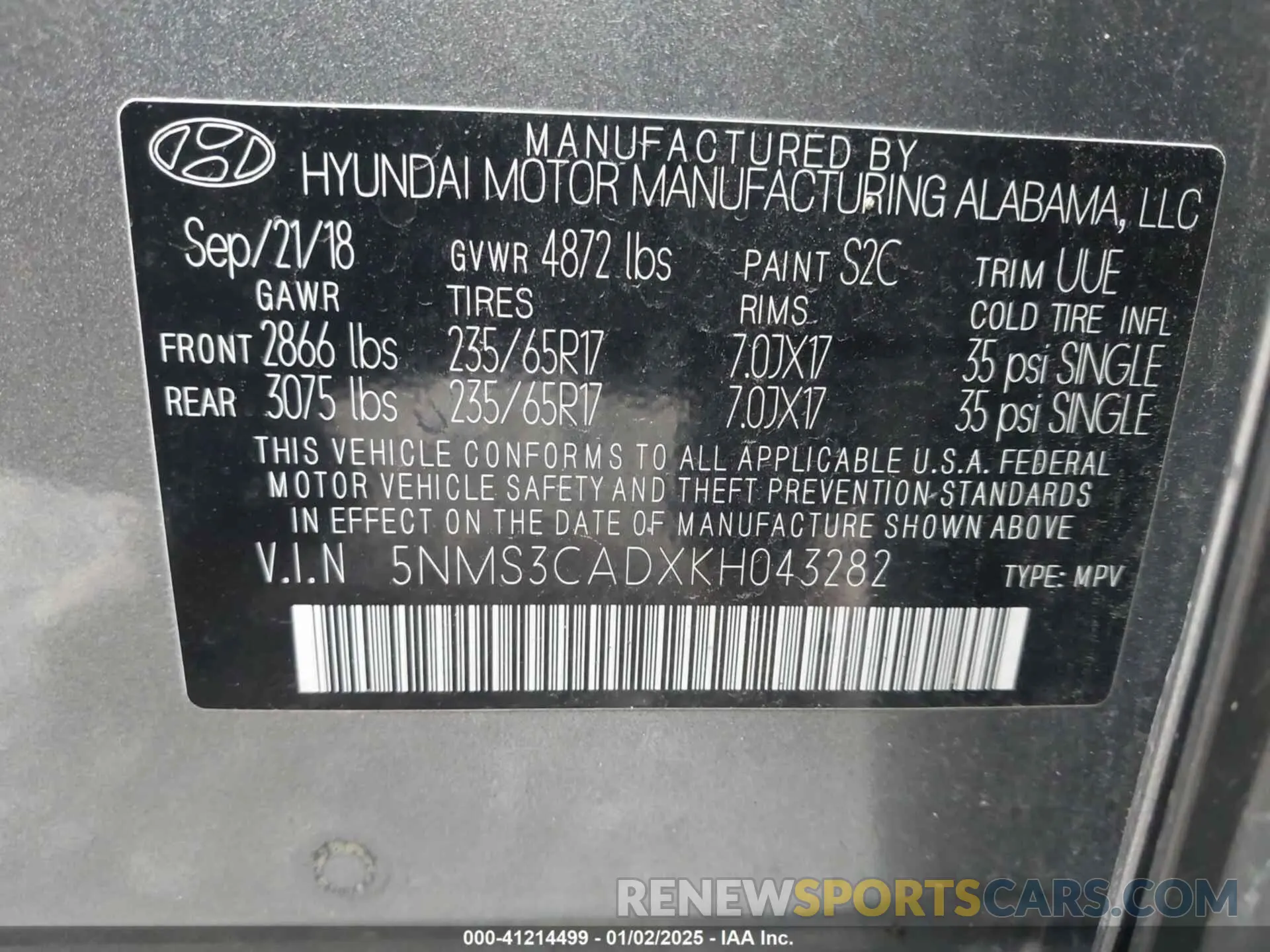 9 fotografías del automóvil dañado 5NMS3CADXKH043282 HYUNDAI SANTA FE 2019